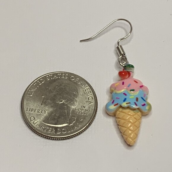 Ice Cream Earring, Funny Food Earring, Gift Idea, Ice Cream Cone Earring - Picture 5 of 7
